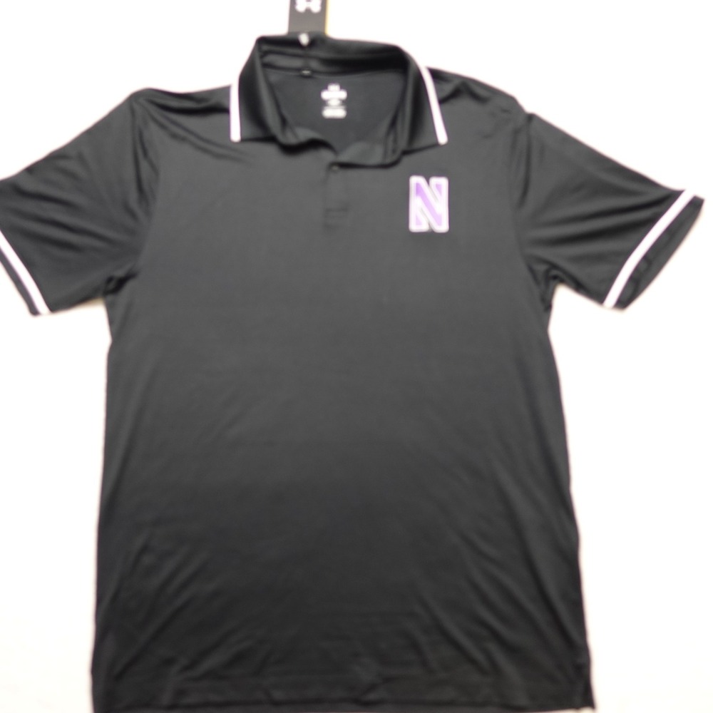 Under Armour Polo Shirt Mens Medium Black Northwestern Wildcats NCAA UM0595999